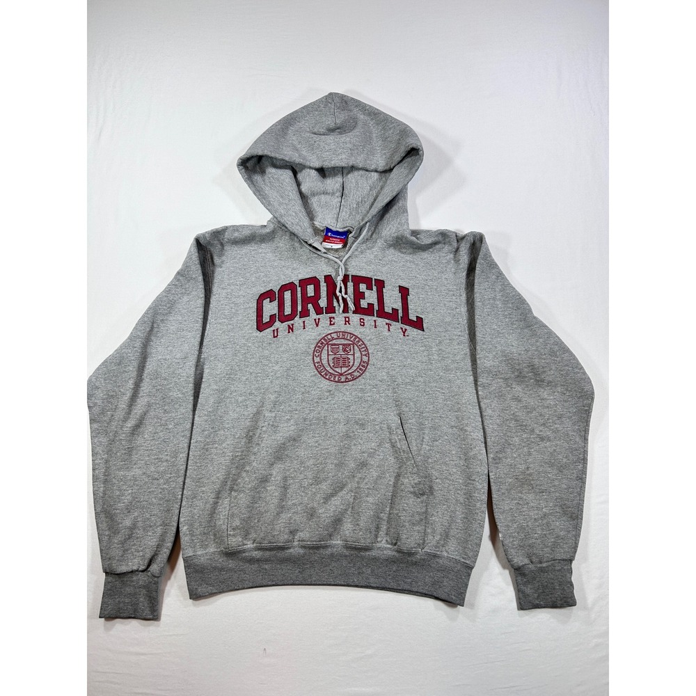 Champion Cornell University Hoodie Heather Gray Sweatshirt Mens Small Burgundy